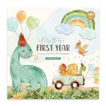 Baby's First Year Calendar by Bright Day - 1st Year Tracker - Journal Album to Capture Precious Moments - Milestone Keepsake for Baby Girl or Boy, Dinosaur