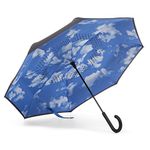 totes Inbrella Reverse-Close Folding Umbrella, Clouds, One Size, InBrella Reverse Auto Close Stick Umbrella with J Hook, Wind & Rainproof