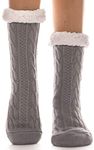 EBMORE Women Slipper Fluffy Socks Fuzzy Cosy Bed Cabin Warm Winter Soft Grips Thick Comfy Fleece Mum Secret Santa Gifts Stocking Fillers for Women Anti Non Slip Home Socks(Grey T)