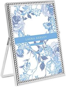 Laura Ashley 5x7 Silver Rope Metal Picture Frame (Vertical) with Pull-Out Easel Stand, Made for Tabletop, Counterspace, Shelf and Desk