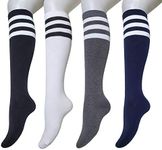 Tom & Mary Women’s Knee High Socks, Non Slip, Stretch, Triple Stripes, Soft, Non See Through (Size 5-9) (Mono Stripes)