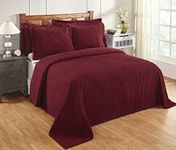 Better Trends Chenille Bedspreads King, Jullian Collection Bold Stripes Design in Burgundy - Super Soft, Lightweight Bedspreads, 100% Cotton Tufted Cotton Bedspreads & Bedding