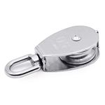 Famgee 50 MM Silver Single Pulley Block 304 Stainless Steel M50 Wire Rope Single Sheave Pulley Roller Swivel Rigging Lifting Wheel Loading 400kg