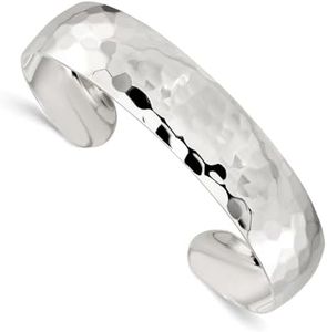 925 Sterling Silver Polished Open back 15mm Hammered Cuff Stackable Bangle Bracelet Jewelry for Women