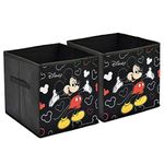 Kuber Industries Disney Mickey Mouse Print Non Woven Fabric Foldable Cube Toy, Books, Shoes Storage Box with Handle (Black, Large, 2 Pieces, Rectangular)