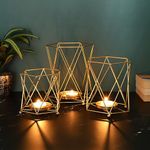 Purestory Set of 3 Iron Lantern and Candle Tealight Holder for Home Decor Items | Candles for Home Decoration | Candle Holders for Home Decor | (Pack of 3) (Gold)