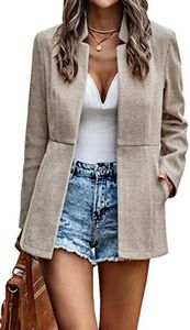 CCTOO Women's Coat Casual Open Front Blazer Long Sleeve Stand Collar Solid Trench Business Work Office Jacket Outwear Beige X-Large