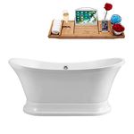 Streamline | Freestanding Soaking 60" N200CH Acrylic Bathtub, White | Comes with External Drain and Chrome Overflow | Bamboo Tray Included