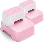 Two Step Stool for Kids (2 Packs),Toddler Step Stool for Sink,Bathroom Step Stool,Toilet Stool, Slip Resistant,Wide Steps (Pink)