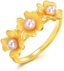 CHOW SANG SANG 999.9 24K Gold Chinese Wedding Collection Chinese Wedding Blossoms Floral Gold with Pearls Ring for Women 88890R | Our Size 17 /US 7.75