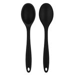 Heyu-Lotus 2 Pcs Silicone Nonstick Kitchen Spoon Set, Heat-Resistant Cooking Spoons for Stirring Scooping and Mixing (Black)