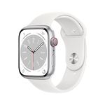 Apple Watch Series 8 [GPS + Cellular 45 mm] Smart Watch w/Silver Aluminium Case with White Sport Band. Fitness Tracker, Blood Oxygen & ECG Apps, Always- On Retina Display, Water Resistant