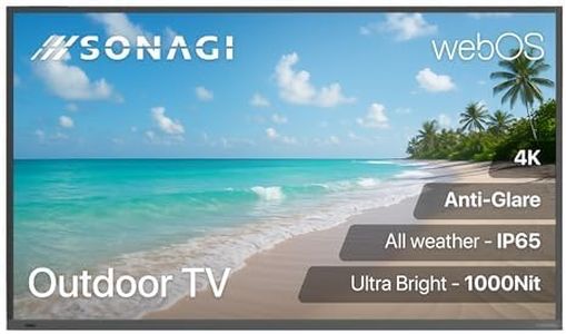SONAGI Helios 55” Outdoor TV - Anti-Glare, IP65 Water, Dust Resistant Television with 1000-Nit Brightness for Direct Sun All Weather Viewing - Weatherproof 4K UHD Smart TV for Patio and Outside