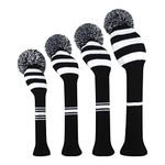 Scott Edward Knitted Golf Head Covers 4PCS Handmade Fit Well for Driver and Fairway Woods with Long Neck Pom Pom Golf Club Headcovers Set