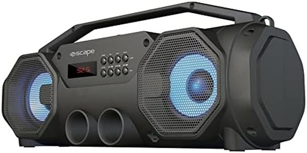 Escape - Wireless Stereo Boombox Speaker, Bluetooth 5.0 with FM Radio and LED Lights, Black