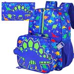 UFNDC 3PCS Backpack for Girls Boys with Lunch Box,16”Kids Sequin Bookbag with Lunch Box, School Bag for Elementary Toddler, 3pcs Dinosaur Blue, One Size, 3pcs Dinosaur Backpack