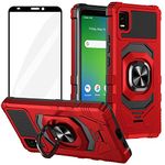 Ailiber for Cricket Debut Smart 2022 Case, with Screen Protector, Ring Kickstand for Magnetic Car Mount, Military Grade Protection, Rugged Shockproof Protective Phone Cover for Cricket Debut Smart-Red