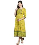 DUMMY SHAPE Maternity Gown for Women | Rayon Pregnancy Dress Kurta with Nursing Zippers for Pre & Post Partum | Feeding Kurtis (DS-139-L, Yellow)