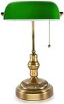 Traditional Bankers Lamp, Brass Base, Handmade Green Glass Shade,Vintage Table Light, Antique Style Desk Lamps for Office, Library, Study Room (Brass)