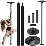 RASHIV Permanent Fixed Dance Pole for Home, Portable & Removable Stripper Fitness Pole, Adjustable Height, Static and Rotating, for Beginners Exercise (black)