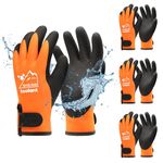 100% Waterproof Gloves Bulk Pack, 3 Pairs, Winter Work Gloves for Extreme Cold, Touchsreen, Warm Gloves for Freezer, Fishing and Gardening, with Grip, Orange, X-Large