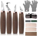 Wood Carving Tools Pack of 11- Includes Black Walnut Handle Wood Carving Knife,Whittling Knife,Hook Knife,Polishing Compound,Sharpening Stone,Cut Resistant Gloves,Wood Carving Kit for Beginners.