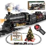 Remote Control Train Set Steam Locomotive, Cargo Car & Tracks, Electric Rechargeable Train Toys with 3 Smoke,Whistle & Lights, for Kids Ages 3 4 5 6 7 8+ Year Old