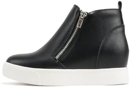 Soda Taylor Hidden Wedge Sole Booties Ankle Heels Sneaker Shoes Side Zipper, Black Pu, 10