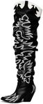 Cape Robbin Kelsey-21 Cowboy Boots Women, Over The Knee Western Cowgirl Boots with Chunky Block Heels, Fashion Dress Boots for Women - Black Size 7.5