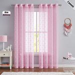 Beauoop Pink Pom Pom Sheer Curtains for Girls Kids Bedroom 72 inch Drop Dot Voile Sheer Curtains for Nursary Living Room Light Filtering Decorative Drapes Grommet Window Treatment Sets 2 Panels