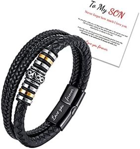 To My Son Bracelet From Mom, Grandson Bracelet from Grandma, I Will Always Be with You" Inspirational Braided Leather Bracelet for Men Boys, Handmade Mens Braided Leather Bracelet Bangle Wristband Christmas Gifts for Men Boys Stocking Stuffers Teen Boys Christmas Gifts 2023