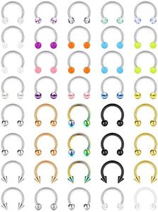 D.Bella 40pcs Septum Rings 16G Septum Jewelry Horseshoe Septum Ring Septum Piercing Horseshoe Cartilage Helix Tragus Earring Hoop Eyebrow Lip Piercing Jewelry 10mm