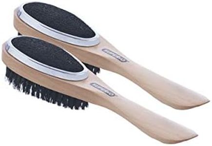 Superio Lint Brush for Clothes, 2-Pack, 3 in 1 Garment Brush - Double Sided Wood Handle, Clothes Brush, Lint Brush for Suit, Wool Coat, Removes Pet Lint and Dust and Shoe Horn