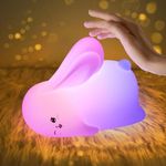 DIWUJI Rabbit LED Night Light for Kids Cute Squishy Silicone Kawaii Lamp for Nursery Bedroom Color Changing Sleep Lamp with Touch Sensor, USB Rechargeable Beside Lamp, Birthday Gift (Sleeping Rabbit)