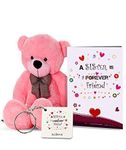 alDivo A Sister is Forever Friend Gifts of Soft Teddy Bear, Sister Key Ring and Sister Wishes Greeting Card (MKD10233)