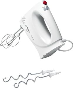 Bosch MFQ3030 Sbattitore elettrico, 350W, Frusta e ganci in acciaio inox, Leggero, 4 velocità, Pulsante turbo, Impugnatura ergonomica, Bianco