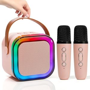Mini Karaoke Machine for Adults, Portable Karaoke Machine with 2 Wireless Microphones,Karaoke Singing Speaker, Bluetooth Karaoke Microphone, Kids Karaoke Machine, Birthday, Family, Home Party (Pink)
