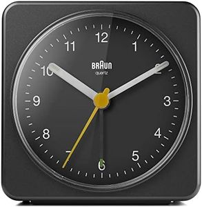 Braun Classic Analogue Alarm Clock with Snooze and Light, Quiet Quartz Sweeping Movement, Crescendo Beep Alarm in Black, Model BC03B.