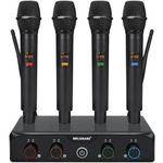 MELONARE 4-Channel Wireless Microphone System, UHF Compact Cordless Mic Set w/ 4x10 Frequencies, 200ft Range, Dynamic Handheld Microphone for Singing, Karaoke, Church, DJ, Wedding (MWM-41-4H)