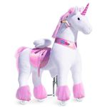 PonyCycle Classic Model U Ride On Unicorn Walking Animal Plush Toy Riding Unicorn On Wheels (with Brake and Sound/ 108cm Height/Size 5 For Age 7+ to Adult) Pink Unicorn Ux502