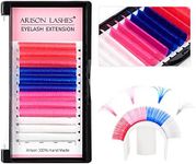 Volume Lash Extensions Colorful Red Blue Pink and White Mixed in One Tray Easy Fan Lashes Blooming Self Fanning Eyelash Extension(4 Color,0.07C,16mm)