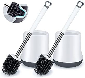 ENSPOWAY - Set di 2 scopini e portascopino in silicone per WC dal design moderno, con manico lungo antiscivolo e supporto ad asciugatura rapida, colore bianco