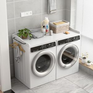 Nivisre Washer Dryer Countertop, Wave Design Laundry Organizer with Side Hanging Rod & Hooks, Washer Top Shelf for Folding Clothes and Storage