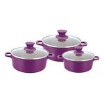 Wonderchef Granite Die-Cast Non-Stick 6-Piece Casserole Set with Lids | Induction Bottom |Soft-Touch Handles |Virgin Grade Aluminium|PFOA and Heavy Metals Free| 3.5mm Thick | 2 Years Warranty | Purple