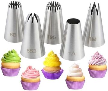 5PCS Large Piping Tips Set, COKUMA Stainless Steel Cake Decorating Tips, Frosting Icing Tips for Cupcakes, Cake, Cookie and Decorating (Dishwasher Safe)