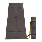 WiseLife TRU Body Alignment Yoga Mat + Sleek Yoga Strap for Men and Women | Non-Slip Textured Extra Wide & Thick | Pro Balance TPE Exercise Mat for Home, Pilates, Gym & Fitness (6mm, Grey)