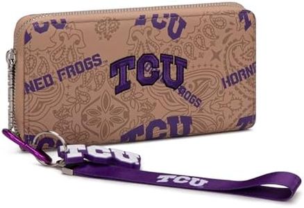 Montana West Women's NCAA Curve Zip Organizer Wallet, TCU Horned Frogs Licensed Wristlet Purse with RFID Blocking, NCAA Fan Clutch Purse for Graduation Gift, Game Day, Travel | Khaki, NC-TCU011KH