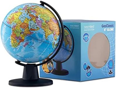 Waypoint Geographic GeoClassic Globe - 6" (10cm) Blue Ocean with UP-TO-DATE Cartography - 100's of Points of Interest - Well Constructed Weighted Base - Perfect for Educational Reference or Decoration