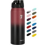 Fanhaw 24 Oz Insulated Stainless Steel Water Bottle with 1 Lid (Chug Lid) - For Kids, Women, Men | Leak & Sweat Proof with Anti-Dust Lid (Red Black)