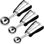 Cookie Scoop Set 3Pcs, Stainless Steel Ice Cream Scoop with Trigger Release - Heavy Duty Cookie Dough Scoop for Baking, Non-Slip Silicone Handle for Cookies Ice Cream